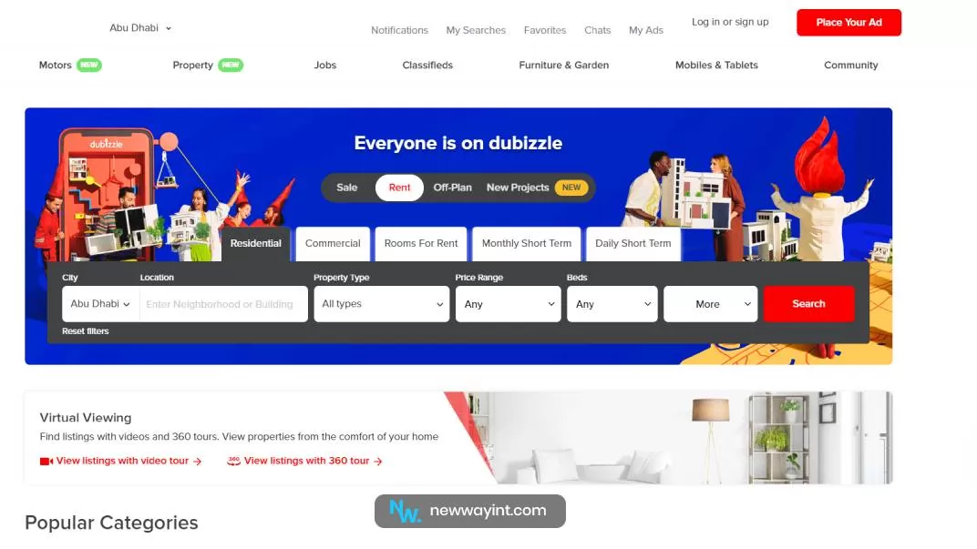 Dubizzle site for renting apartments in Dubai