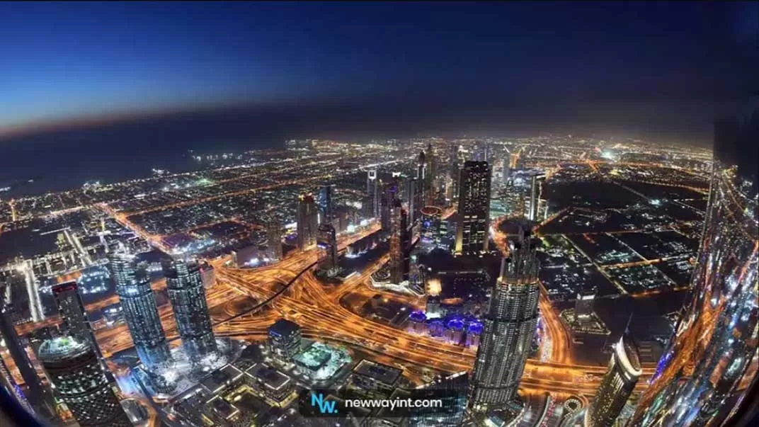 A beautiful view of the city of Dubai from the upper floors of Burj Khalifa